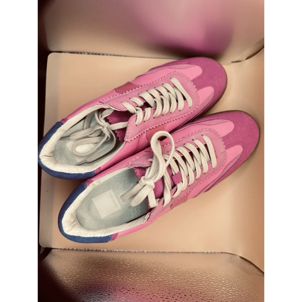 Dolce Vita Womens Pink Leather Suede Lace Up Retro Sneakers Gum Sole‎ Size 9
